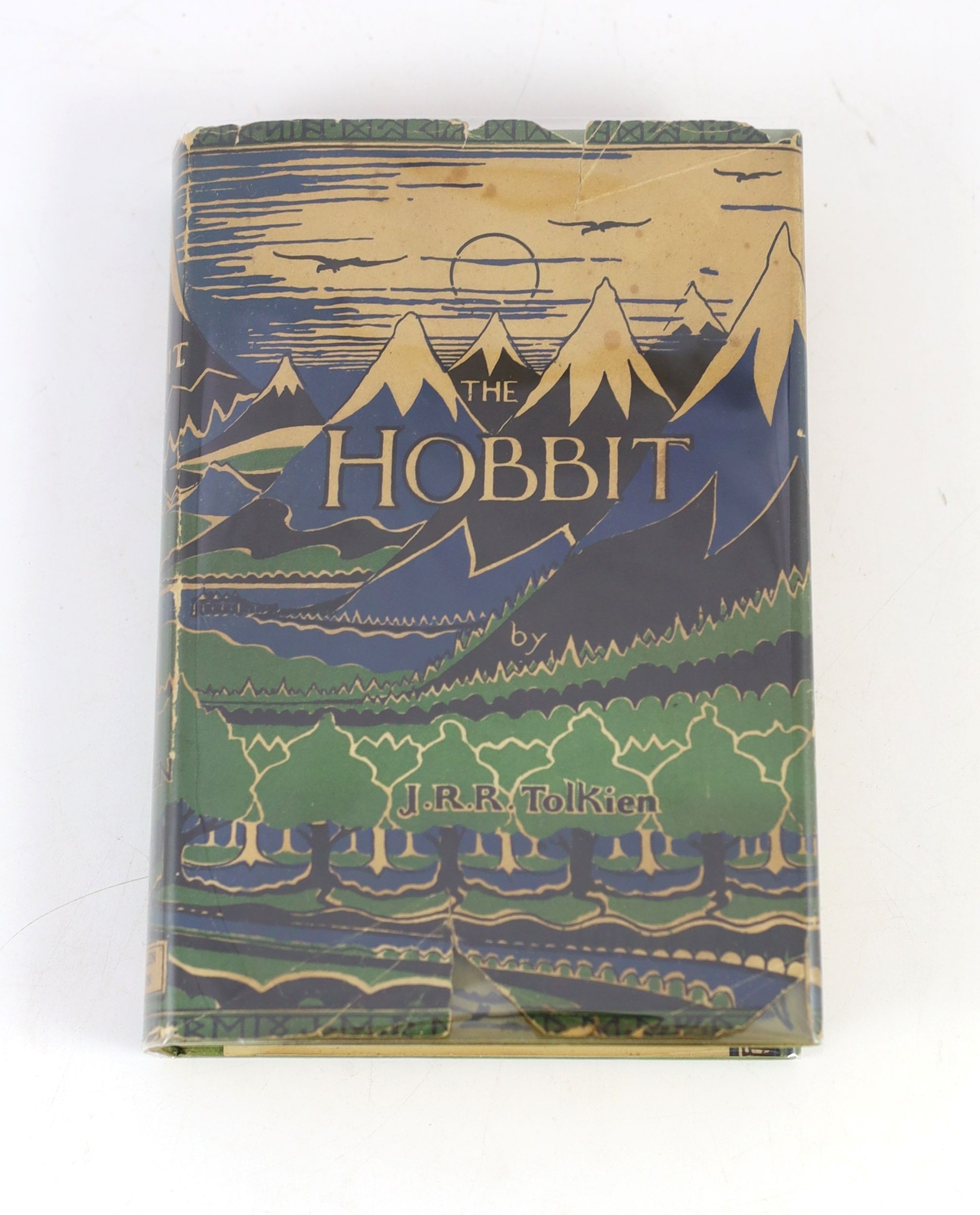 Tolkien, John Ronald Reuel - The Hobbit, 2nd edition, 10th impression, with colour frontispiece, map endpapers, original green cloth in unclipped d/j, with small loss to lower front panel and top edge, George Allen and U